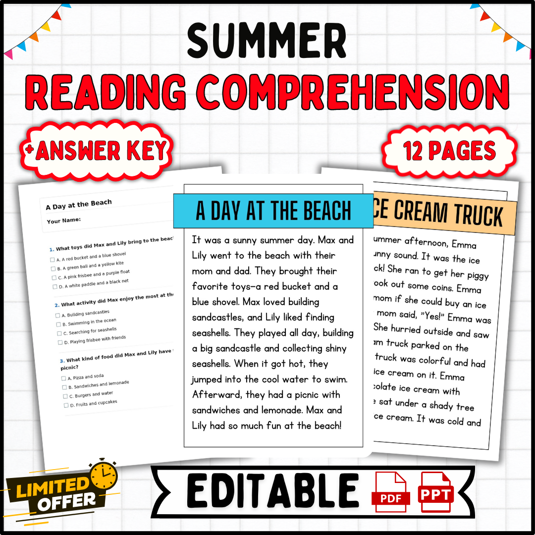 Summer Reading Comprehension Passages K 2nd Grade Worksheets Activities Made By Teachers 2nd Grade Summer Review Worksheets Math Language Digital Download Etsy