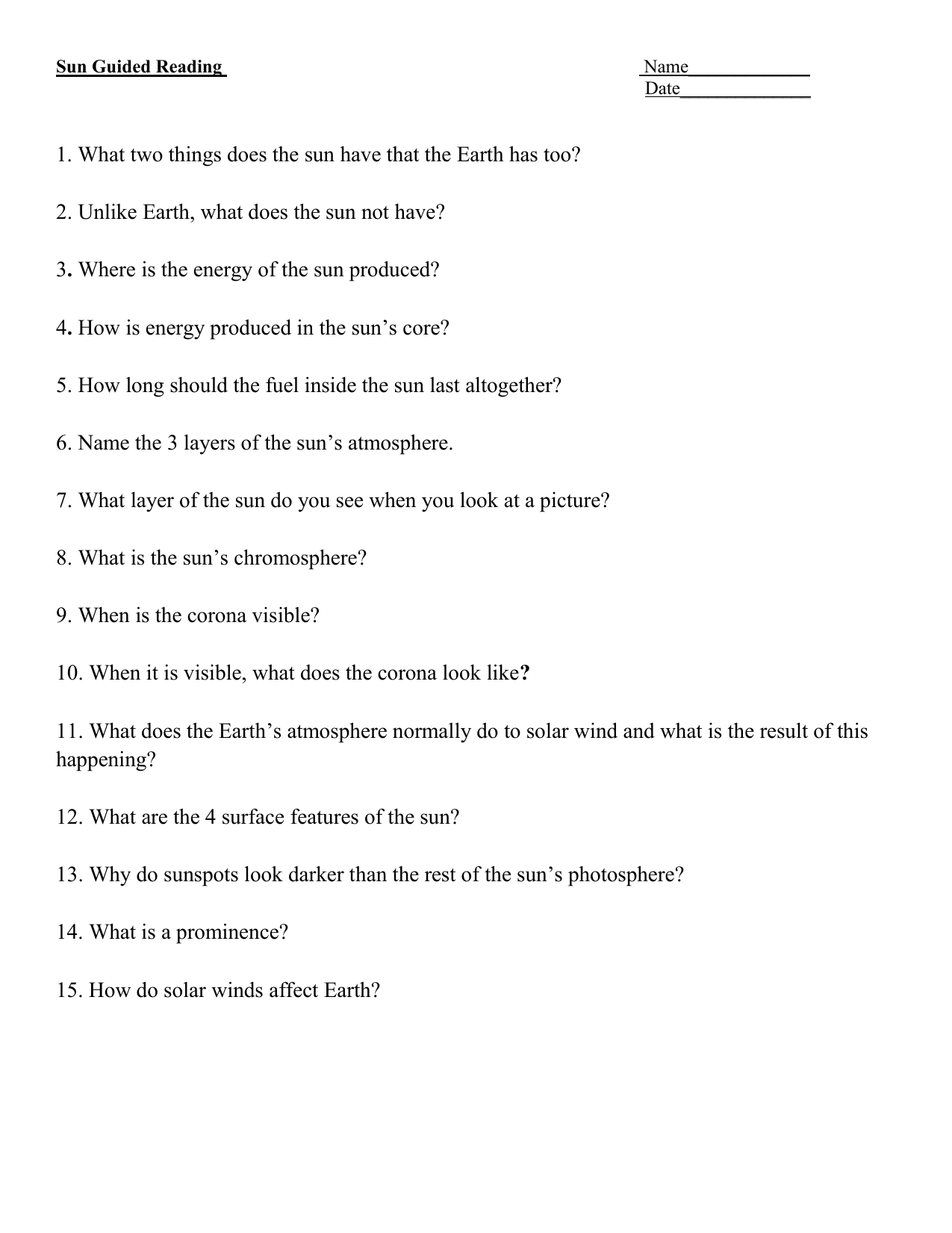 Sun Guided Reading Questions Sun Guided Reading Questions