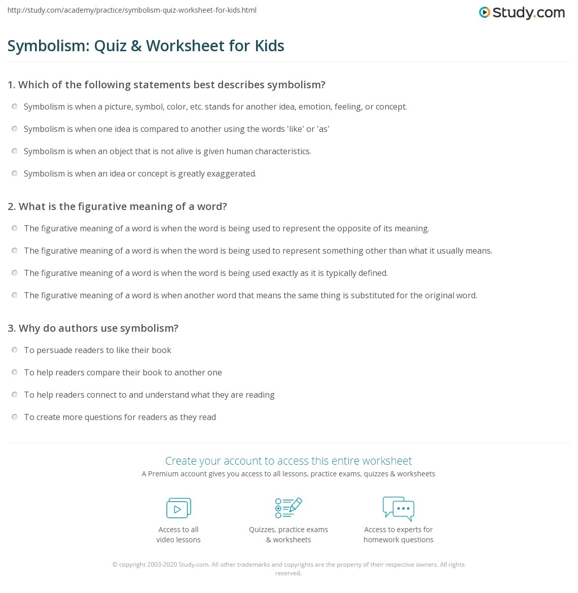 Symbolism Quiz Worksheet For Kids Study Symbolism Quiz Worksheet For Kids Study