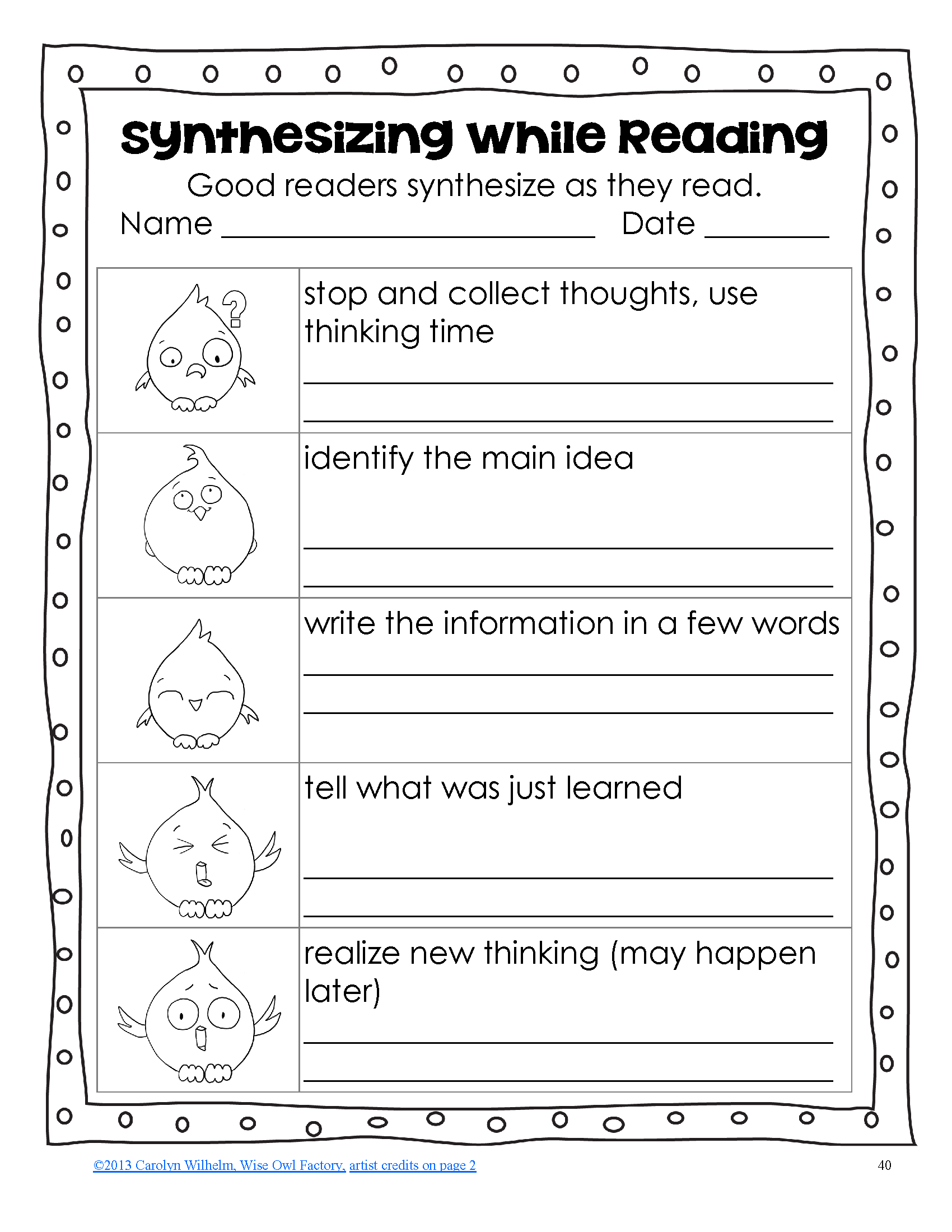 Synthesizing Reading Strategy Worksheet Enhance Comprehension Skills Synthesizing Synthesizing Reading Strategy OWL