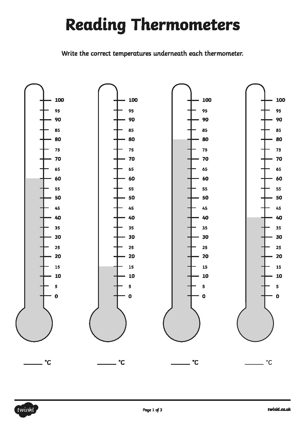 Reading Thermometer Worksheet