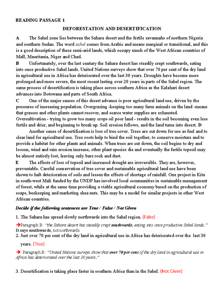TA6 Reading Passage On Deforestation And Desertification Studocu
