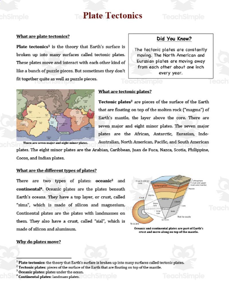 Tectonic Plates Digital Science Reading Article Grades 5 7 By Teach Simple