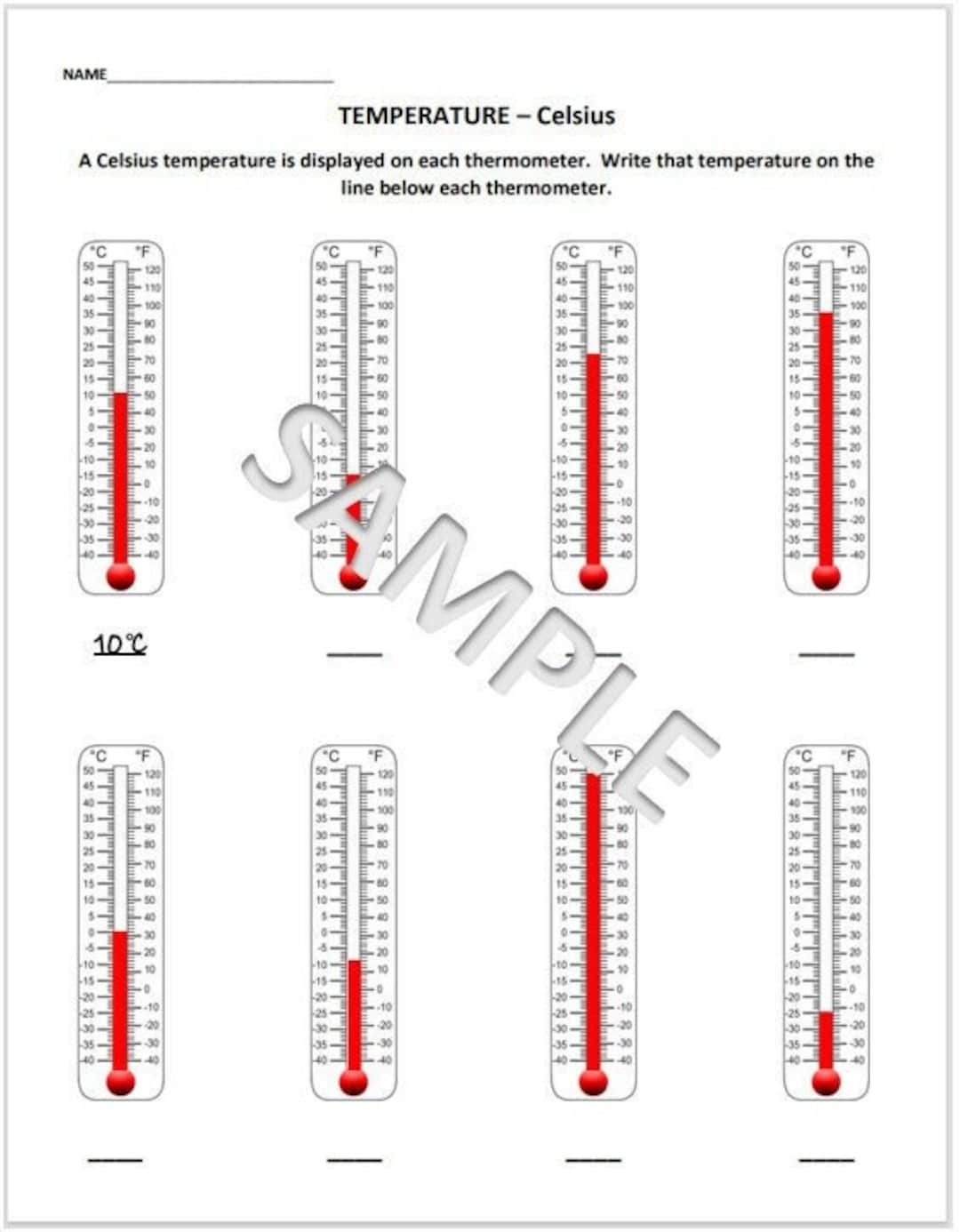 Temperature Practice Sheets Celsius Fahrenheit Homeschool Printable PDF Etsy
