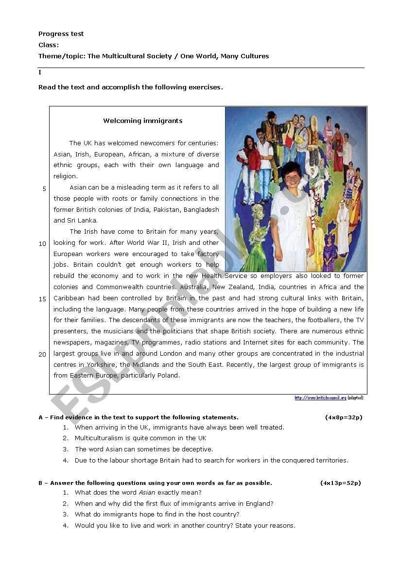 Test About Immigration In The UK ESL Worksheet By Regina Vasques