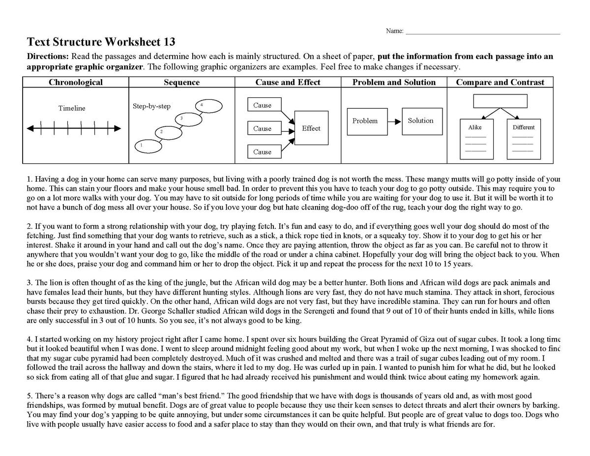 Text Structure Worksheets Reading Activities