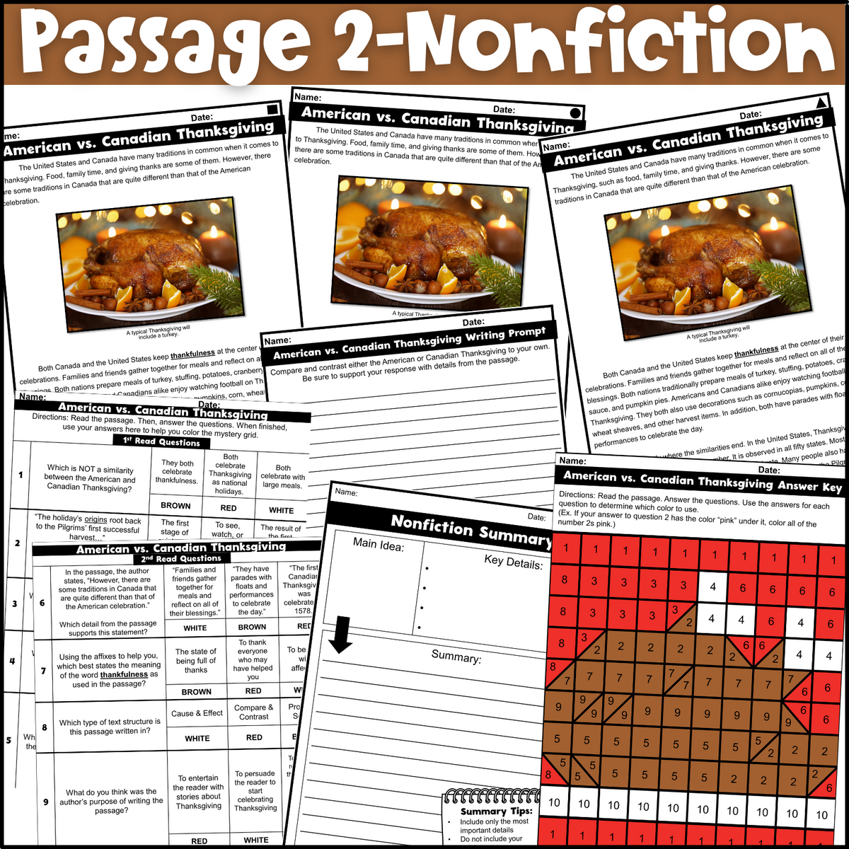 Thanksgiving Reading Comprehension Passages With Mystery Picture Activity Fun In 5th Grade MORE Thanksgiving Reading Comprehension Passages With Mystery Picture Activity Fun In 5th Grade MORE