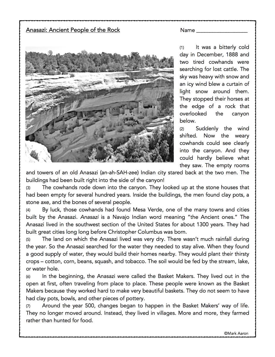 The Anasazi Ancient People Of The Rock Reading Comprehension Passage Classful The Anasazi Ancient People Of The Rock Reading Comprehension Passage Classful