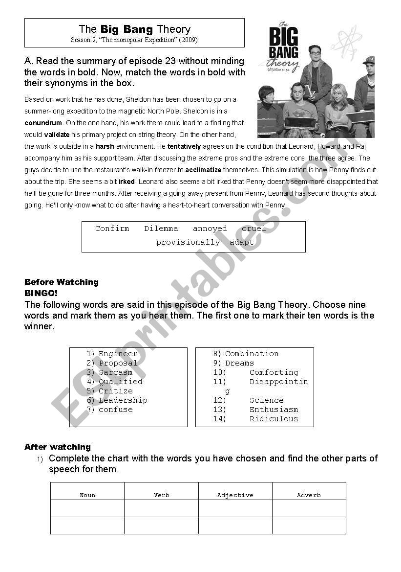 The Big Bang Theory ESL Worksheet By Allweare The Big Bang Theory ESL Worksheet By Allweare