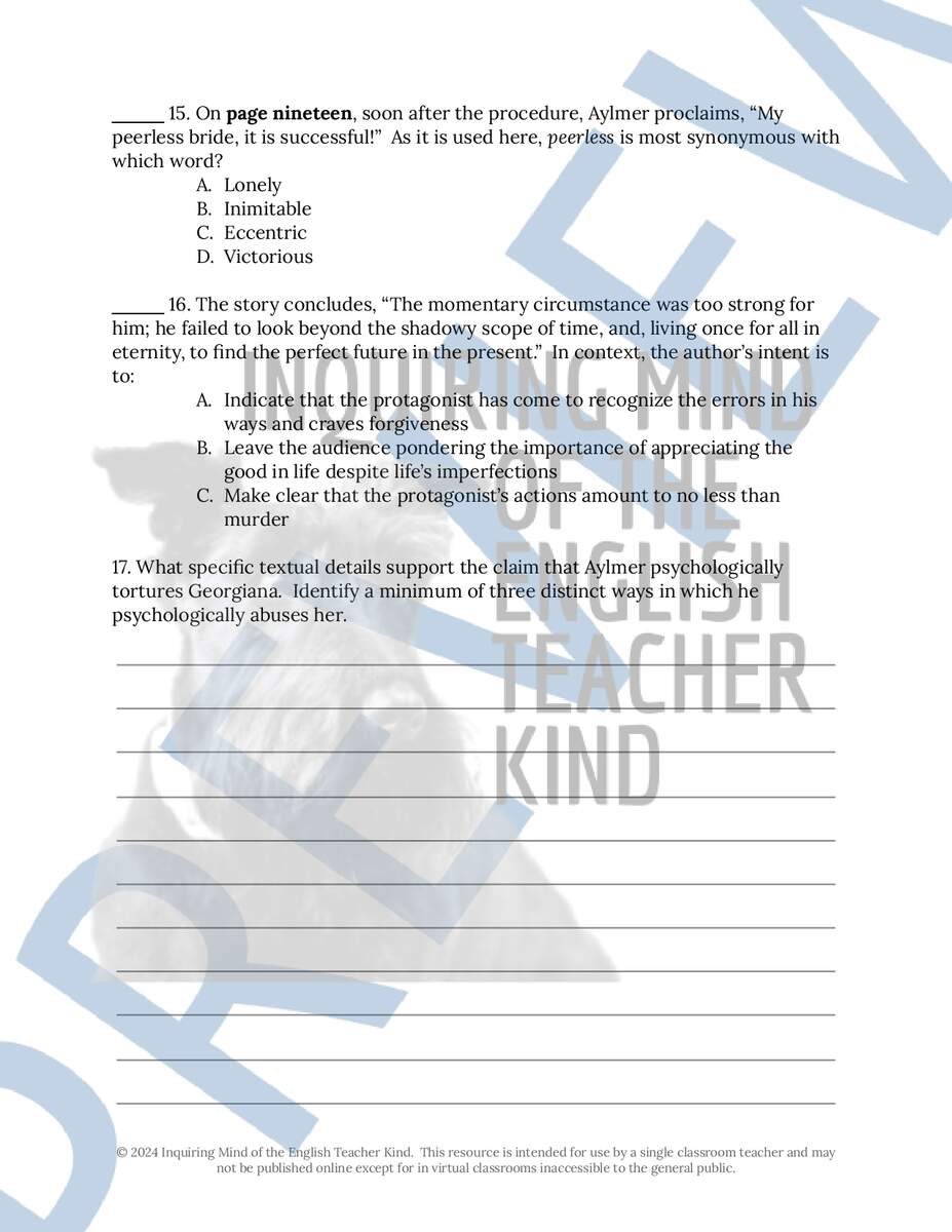 The Birthmark By Nathaniel Hawthorne Close Reading Analysis Worksheet Made By Teachers The Birthmark By Nathaniel Hawthorne Close Reading Analysis Worksheet Made By Teachers