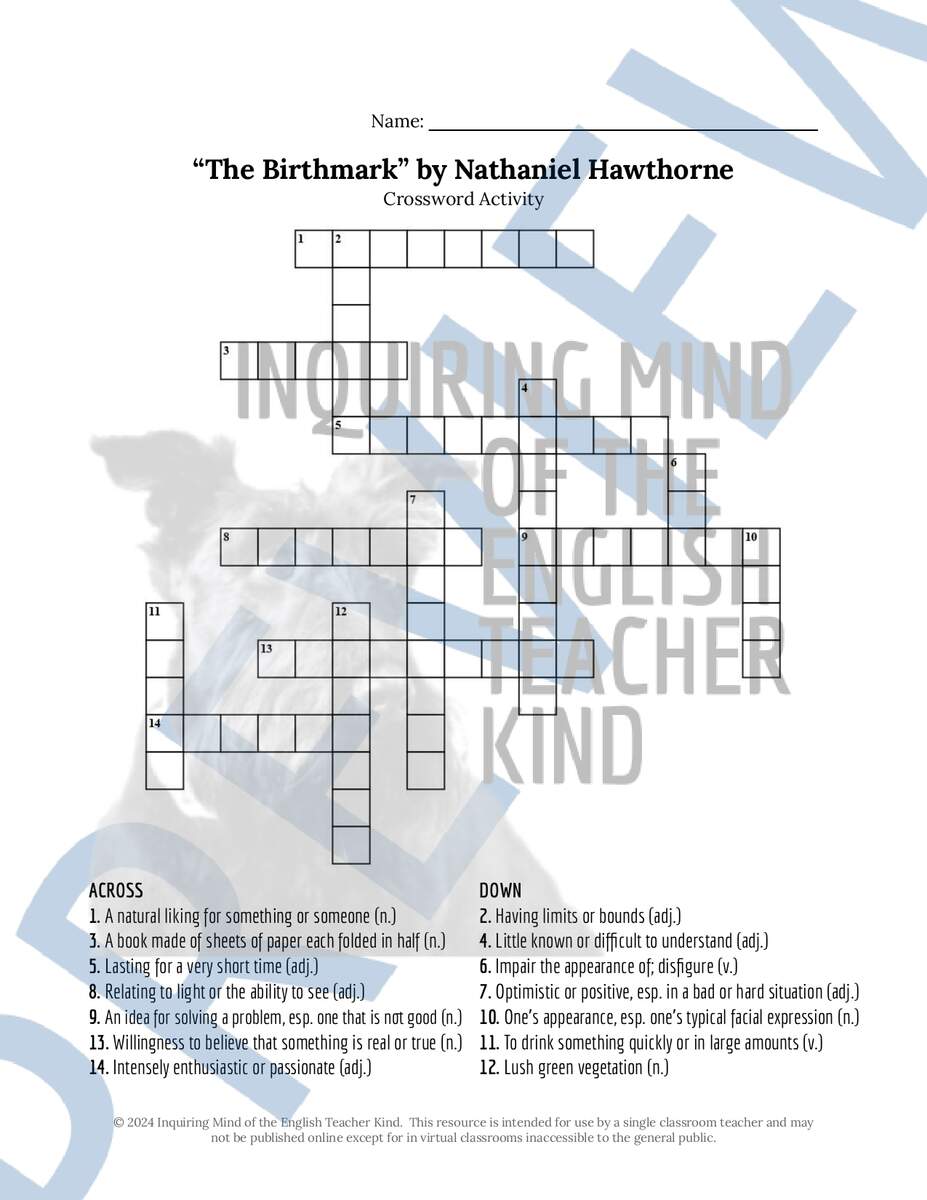 The Birthmark By Nathaniel Hawthorne Quiz Close Reading Worksheet And Vocabulary Games Bundle Classful The Birthmark By Nathaniel Hawthorne Quiz Close Reading Worksheet And Vocabulary Games Bundle Classful