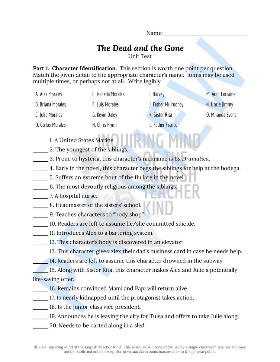 The Dead And The Gone Quiz Close Reading Vocabulary Games Research Project And Test Bundle Classful