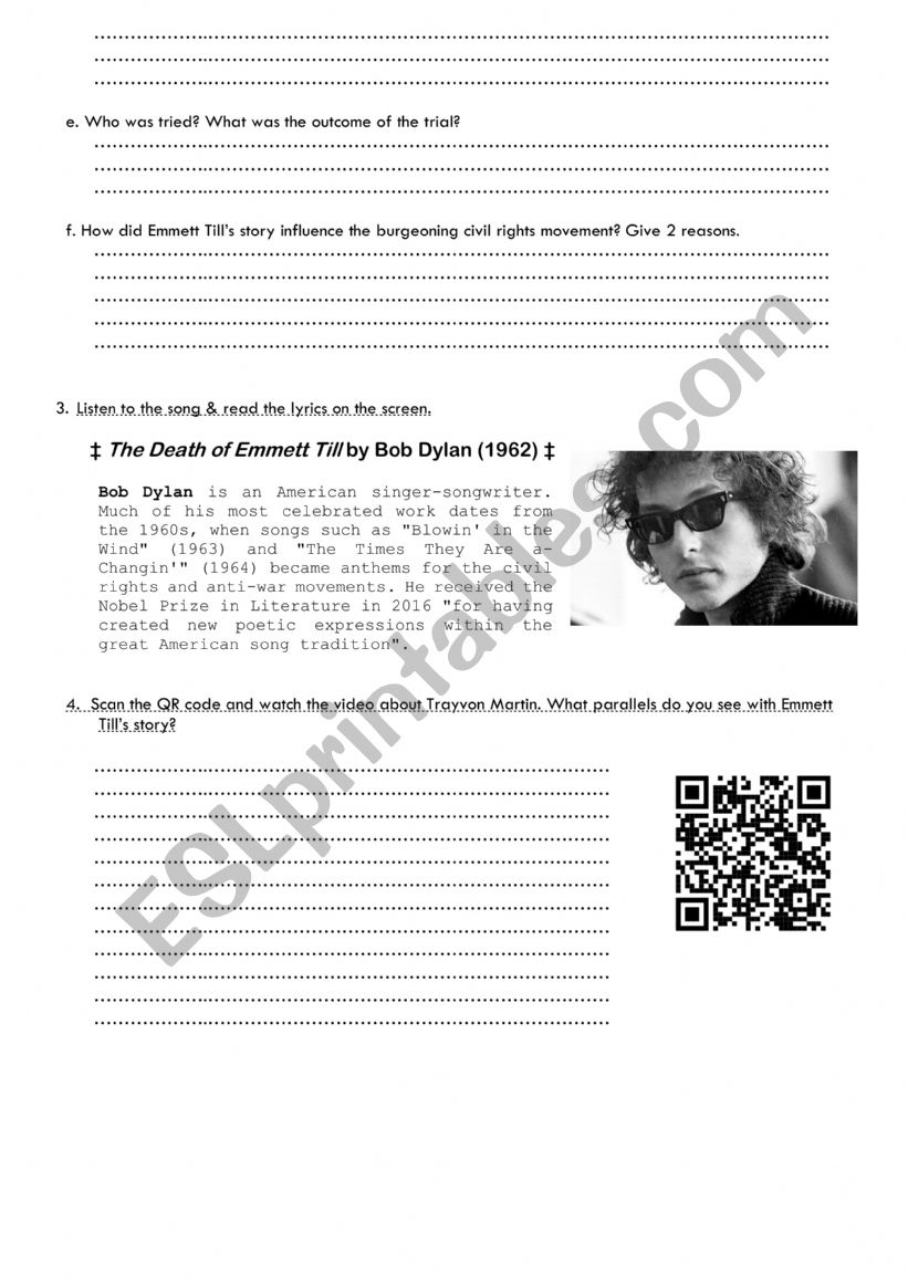 The Death Of Emmett Till ESL Worksheet By Gderivieres