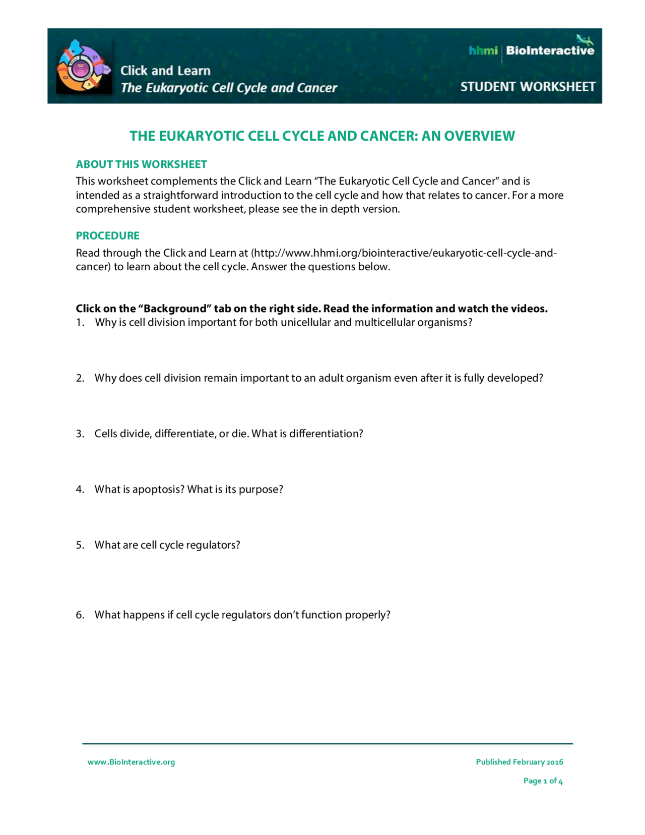 The Eukaryotic Cell Cycle And Cancer Worksheet Exercises Biology Docsity The Eukaryotic Cell Cycle And Cancer Worksheet Exercises Biology Docsity