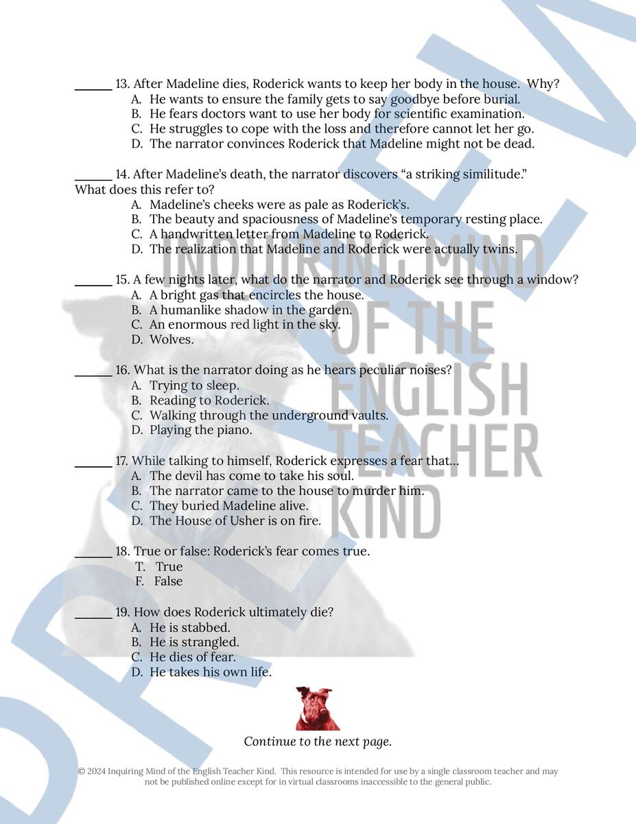 The Fall Of The House Of Usher By Edgar Allan Poe Quiz And Key For High School Made By Teachers The Fall Of The House Of Usher By Edgar Allan Poe Quiz And Key For High School Made By Teachers