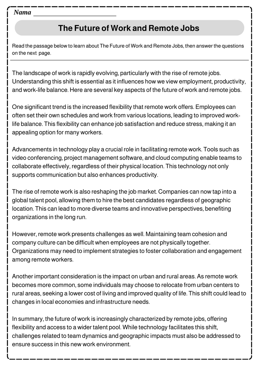 The Future Of Work Automation And Job Creation Reading Comprehension Worksheet Teaching Resources The Future Of Work Automation And Job Creation Reading Comprehension Worksheet Teaching Resources