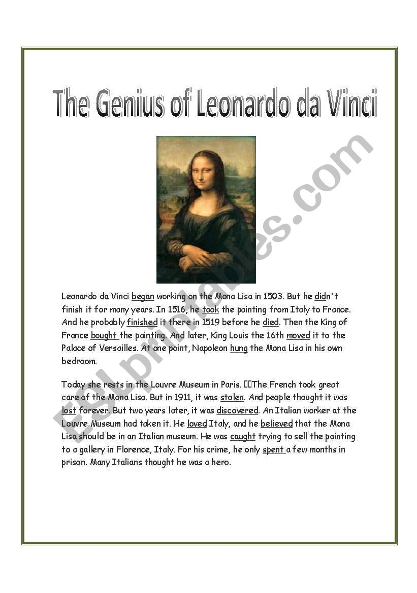 The Genius Of Leonardo Da Vinci ESL Worksheet By Salaskas1 The Genius Of Leonardo Da Vinci ESL Worksheet By Salaskas1