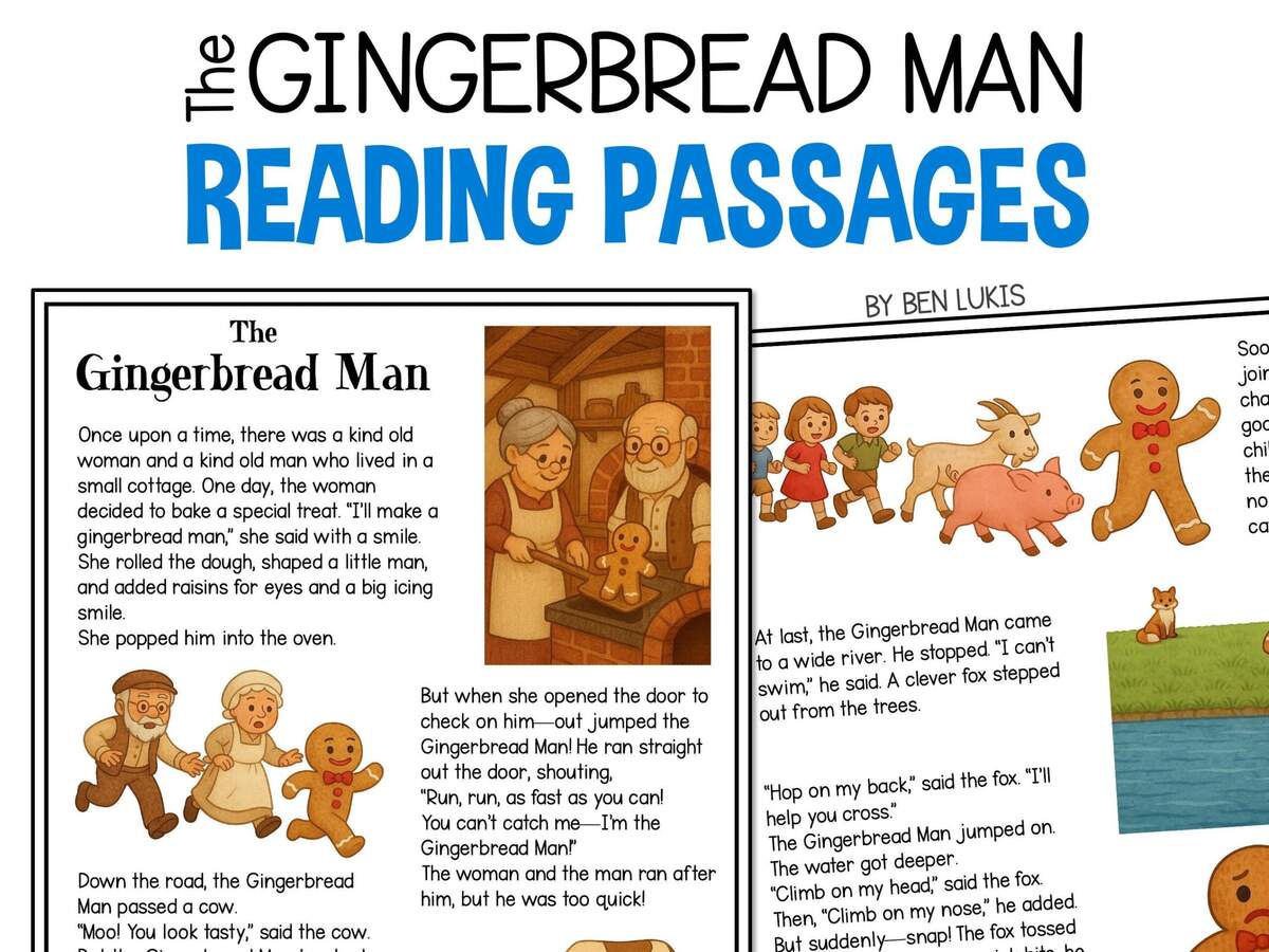 The Gingerbread Man Reading Passages Fairy Tale To Read Stories And Fairytales For Kids To Read School Or Homeschool Printable PDF Etsy