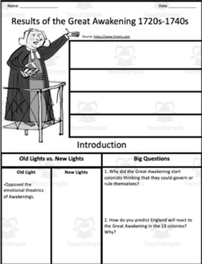 The Great Awakening Reading And Graphic Organizer By Teach Simple The Great Awakening Reading And Graphic Organizer By Teach Simple