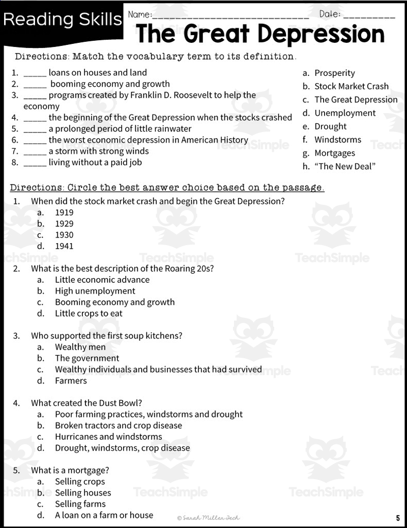 The Great Depression Reading Packet By Teach Simple The Great Depression Reading Packet By Teach Simple
