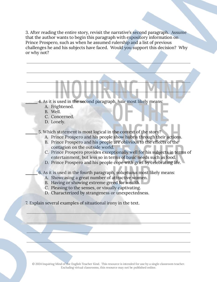 The Masque Of The Red Death By Edgar Allan Poe Close Reading Inference Worksheet Made By Teachers The Masque Of The Red Death By Edgar Allan Poe Close Reading Inference Worksheet Made By Teachers