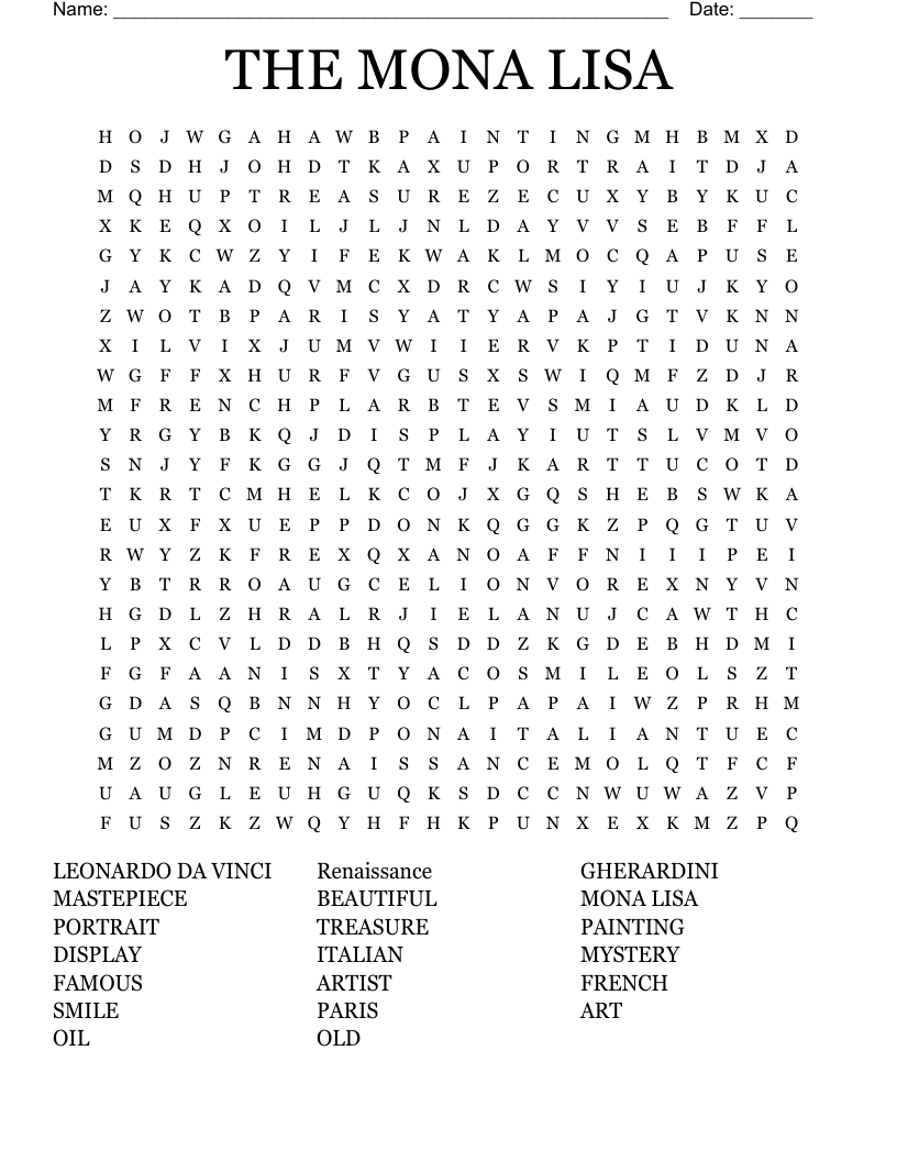 THE MONA LISA Word Search WordMint