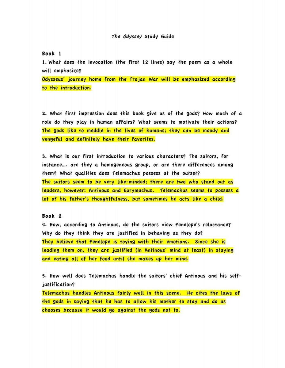 The Odyssey Completed Study Guide