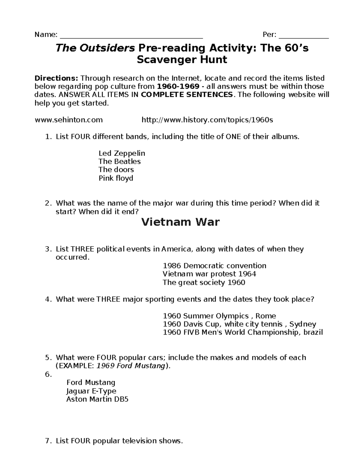 The Outsiders Pre Reading Scavenger Hunt Activity ENG 101 Studocu 7 Creative Activities To Teach The Outsiders By S E Hinton Presto Plans