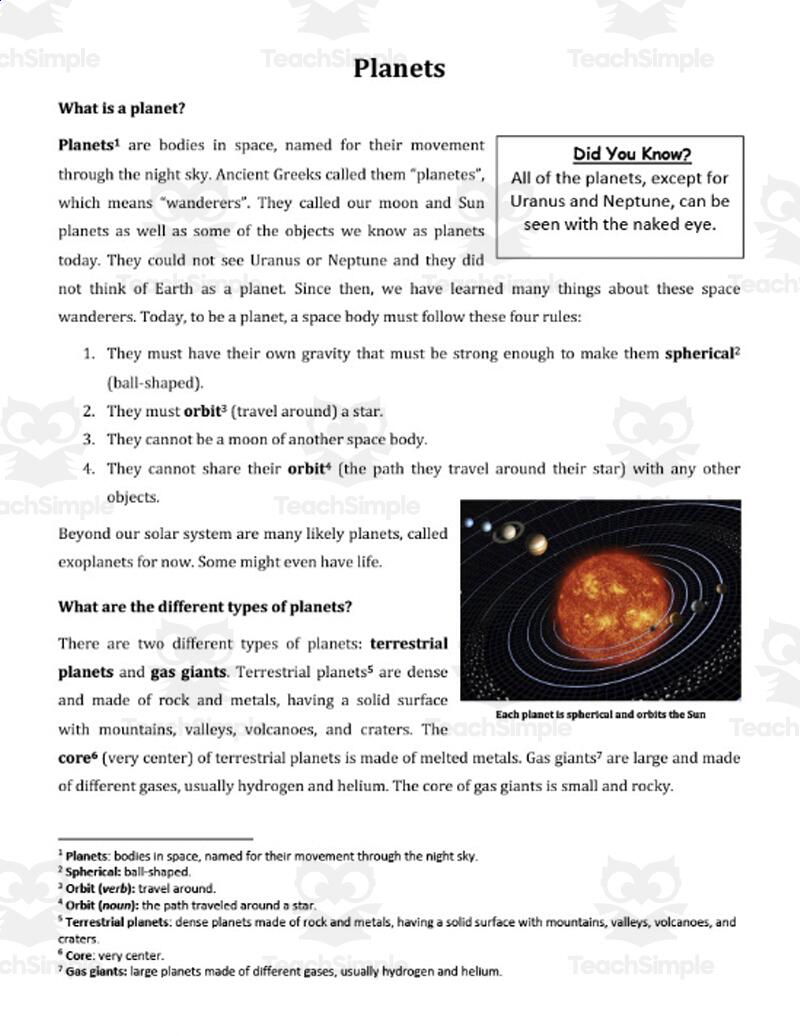 The Planets Of Our Solar System Digital Science Reading Article Grades 5 7 By Teach Simple