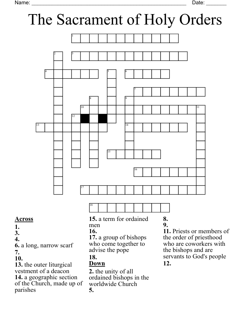 The Sacrament Of Holy Orders Crossword WordMint The Sacrament Of Holy Orders Crossword WordMint