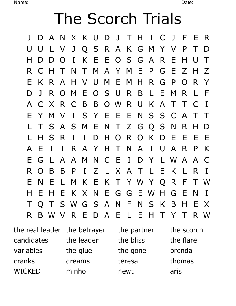 The Scorch Trials Word Search WordMint