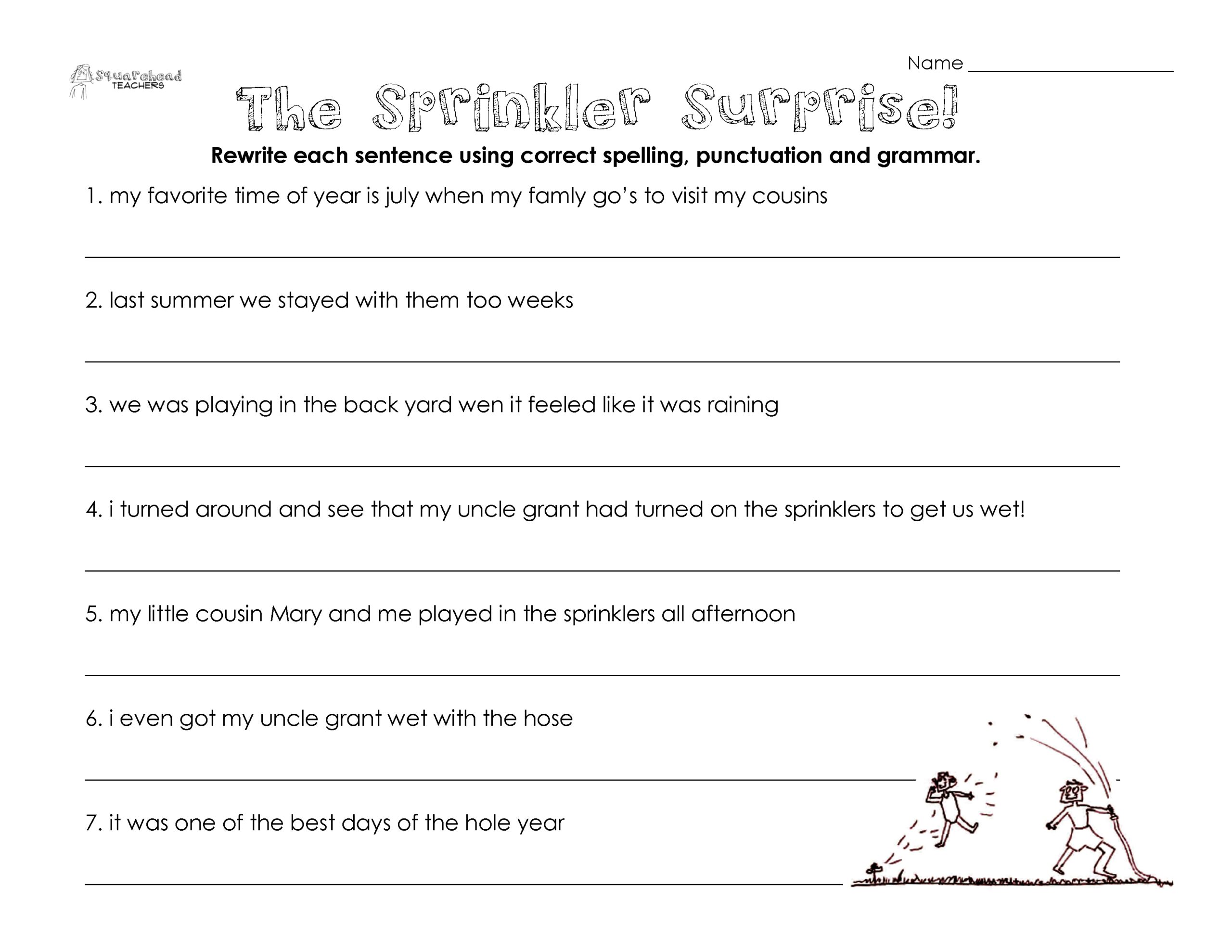 The Sprinkler Surprise Grammar Worksheet Squarehead Teachers The Sprinkler Surprise Grammar Worksheet Squarehead Teachers