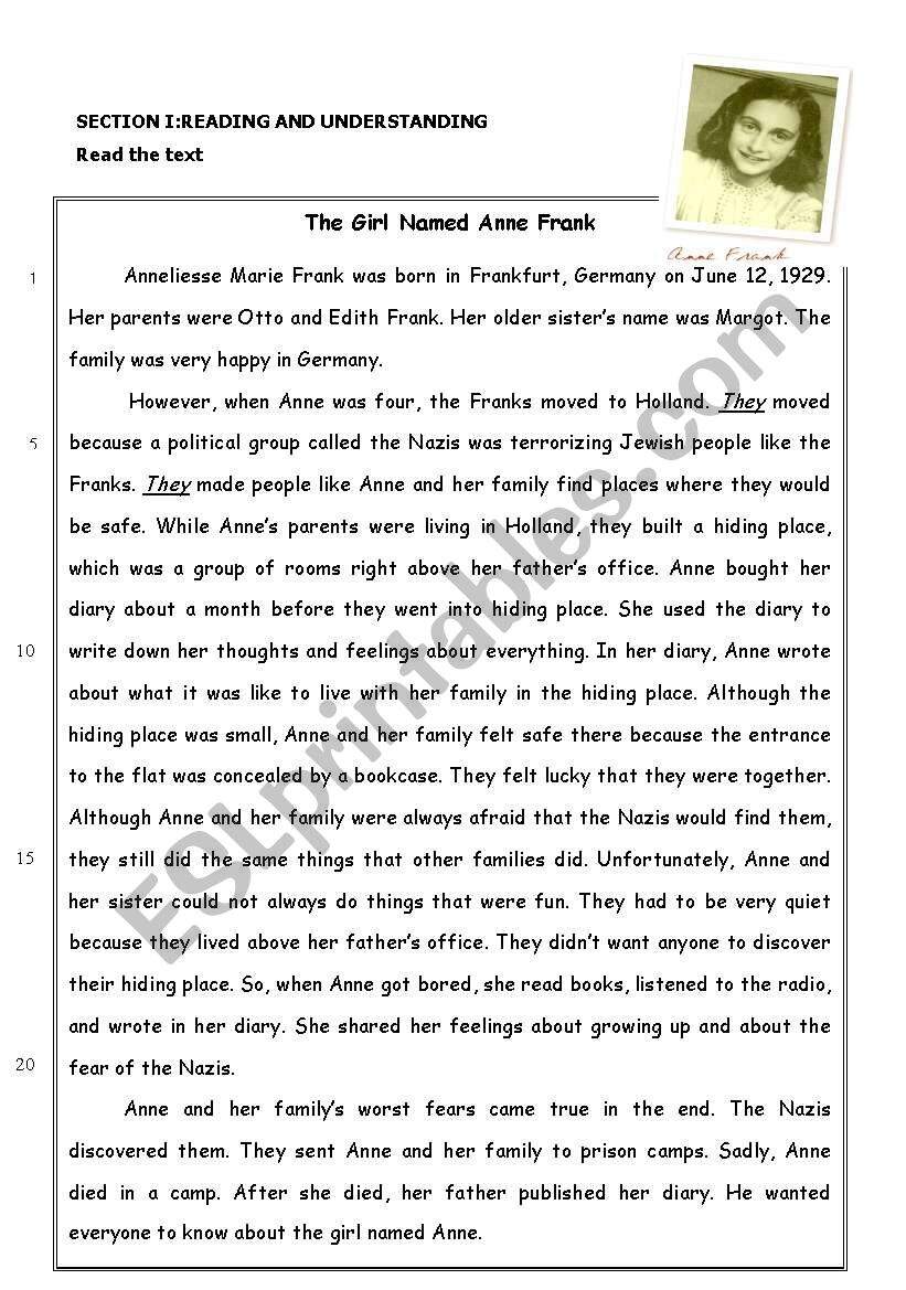 The Story Of Anne Frank Reading Comprehension ESL Worksheet By Denizt The Story Of Anne Frank Reading Comprehension ESL Worksheet By Denizt