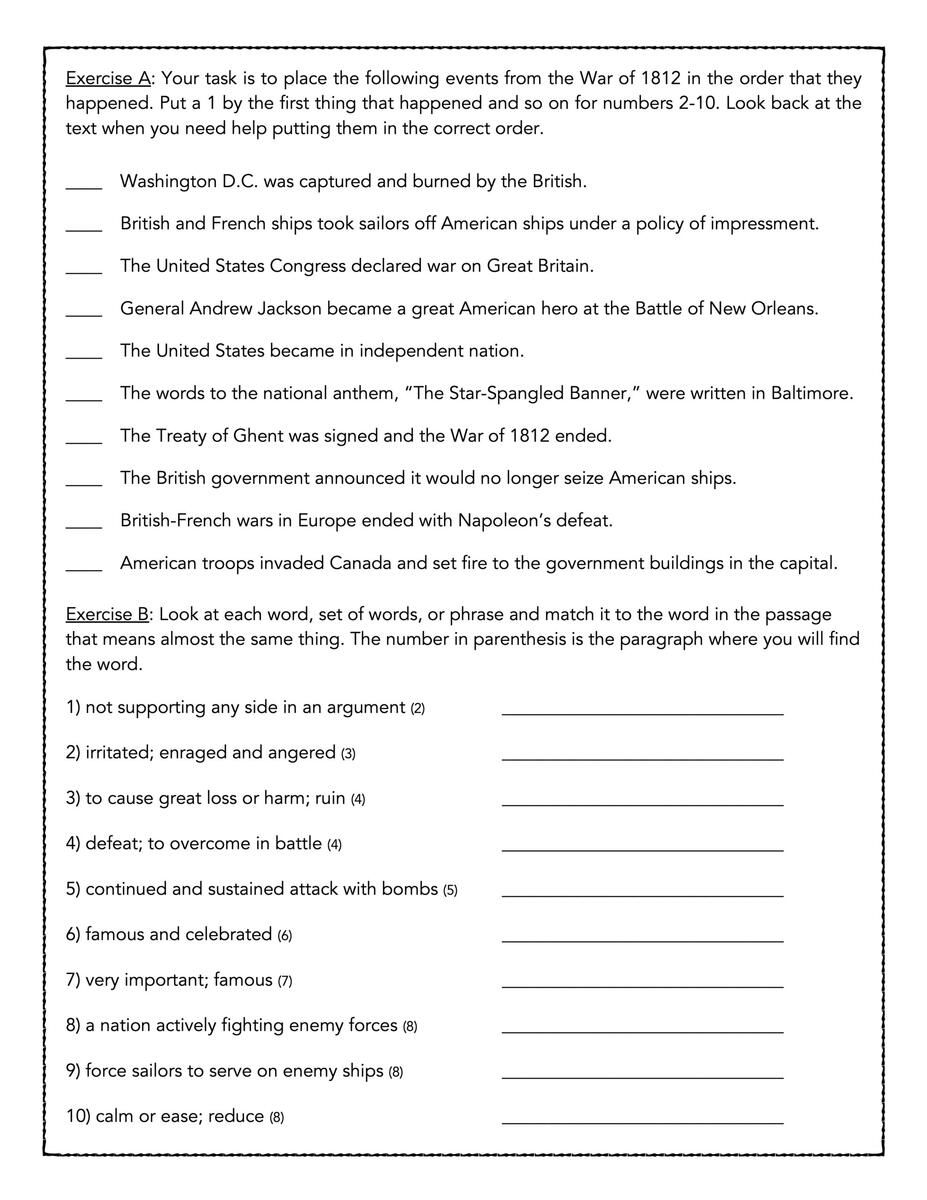 War Of 1812 For Kids Printable Reader