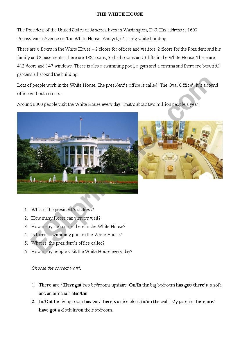 The White House ESL Worksheet By Deaniko The White House ESL Worksheet By Deaniko