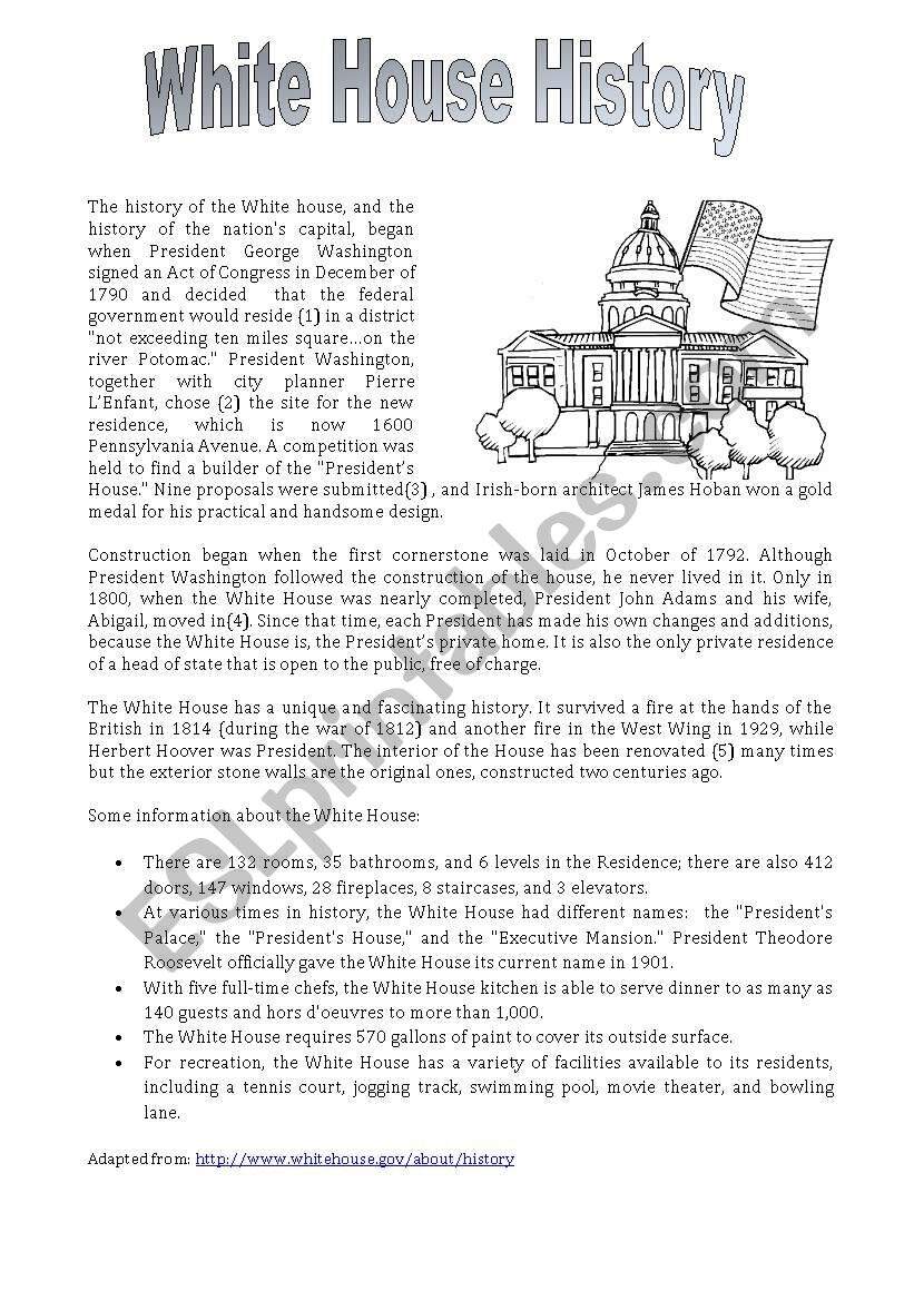 The White House Reading Plus Exercises ESL Worksheet By Olaola