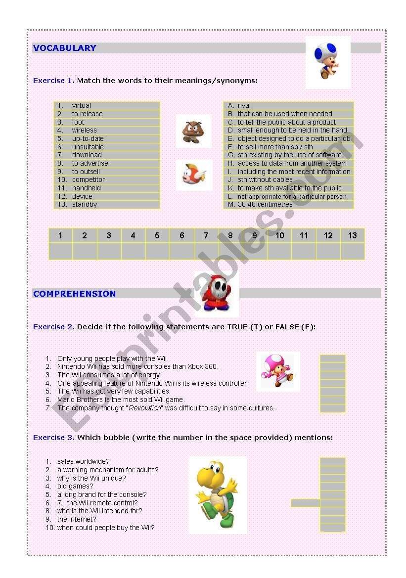 The Wii Part 1 3 Reading Plus Comprehension Exercises Key Included Writing Speaking 5 Pages ESL Worksheet By Avidrox Free Printable Reading Log Pineapple Paper Co