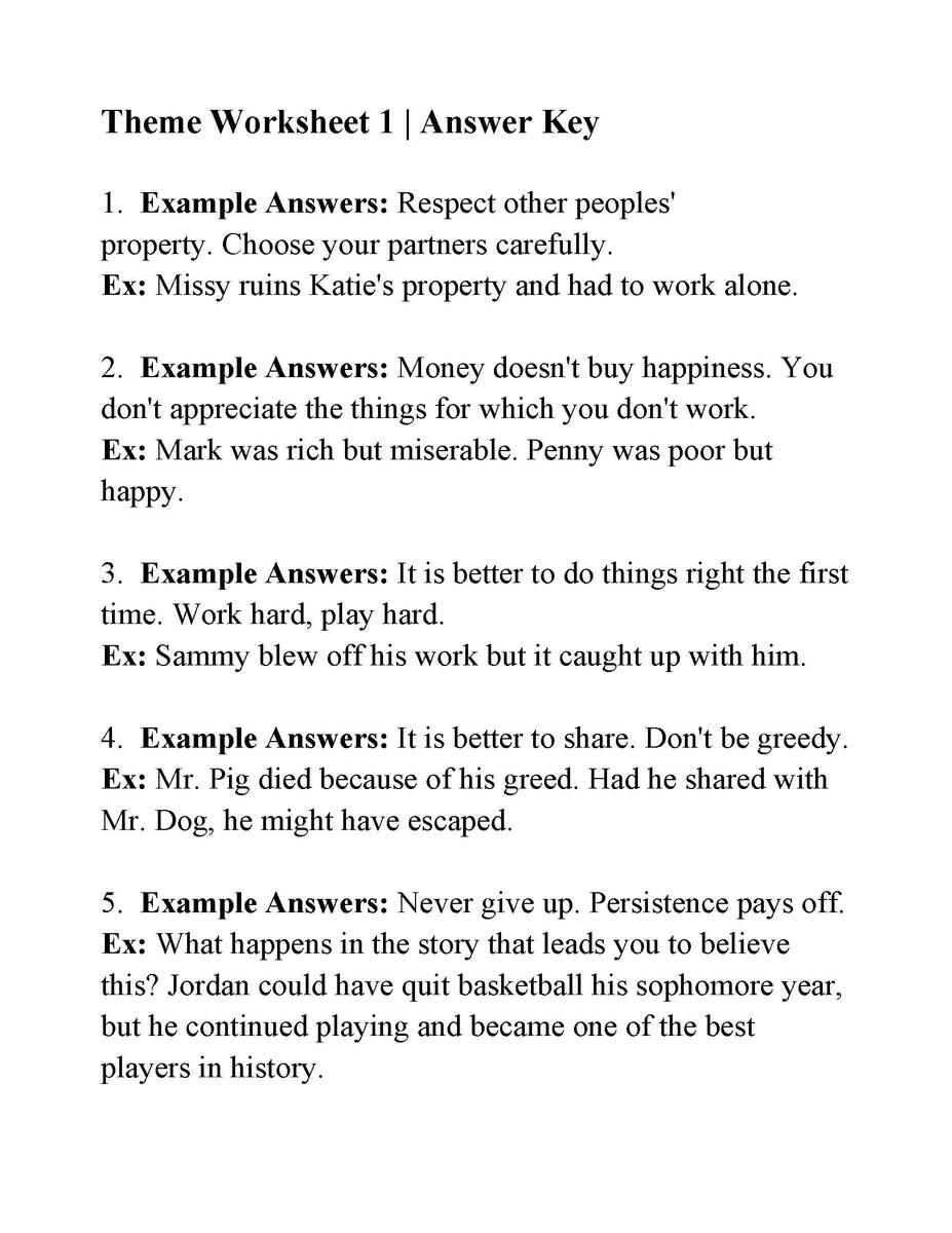 Theme Worksheet 4 Reading Activity
