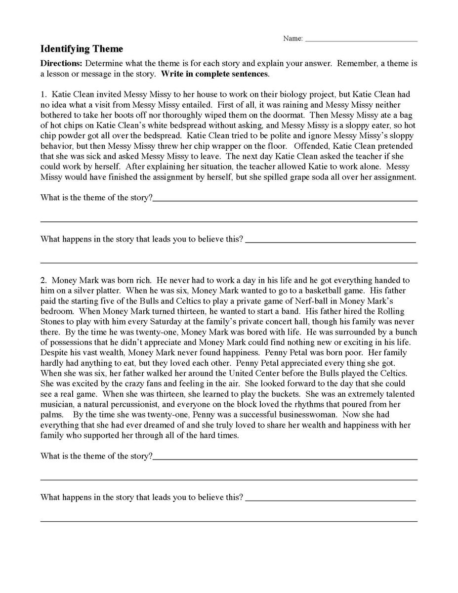 Theme Worksheet 1 Reading Activity