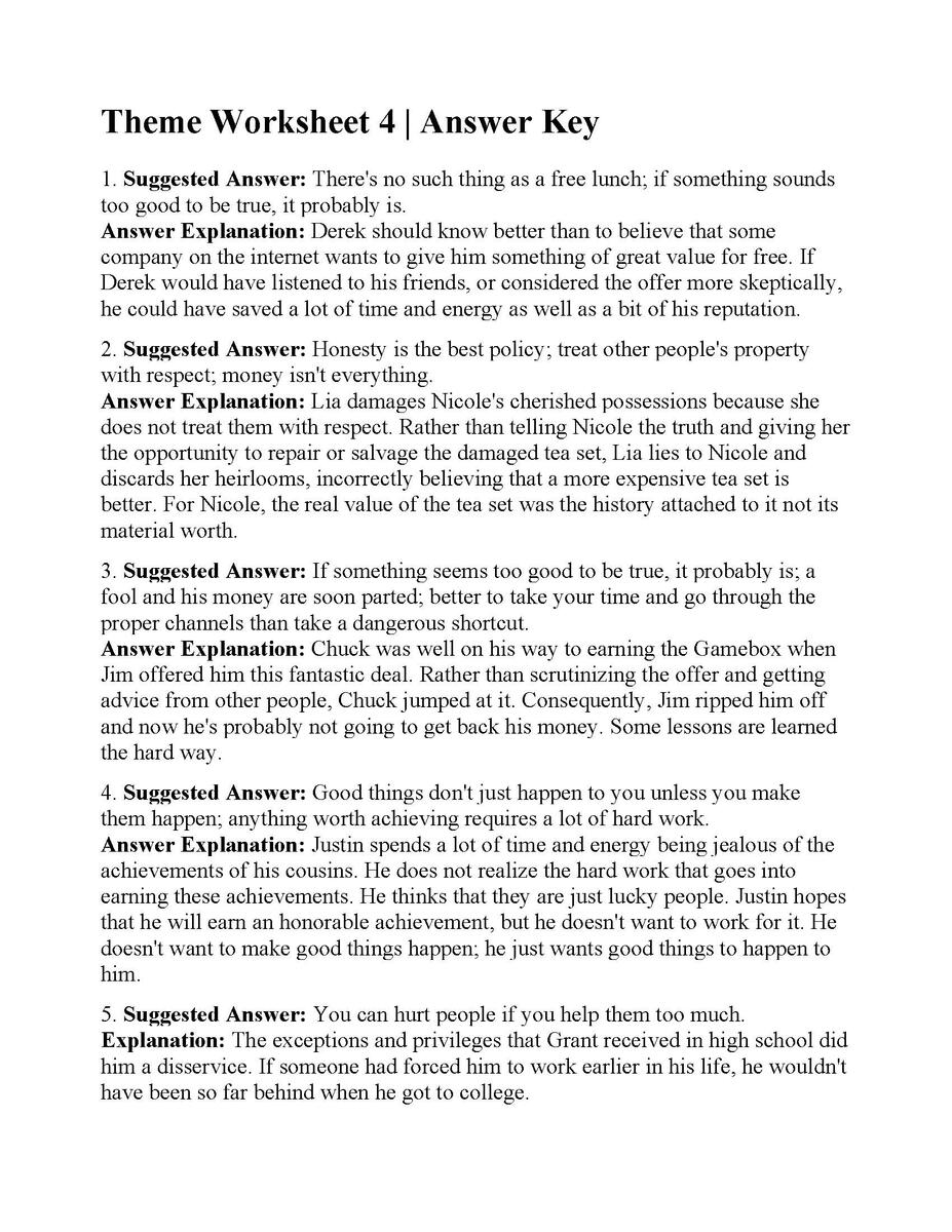 Theme Worksheet 4 Reading Activity
