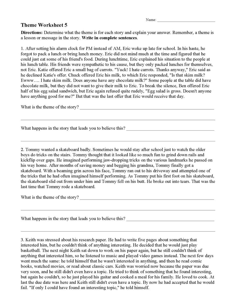 Theme Worksheet 5 Reading Activity