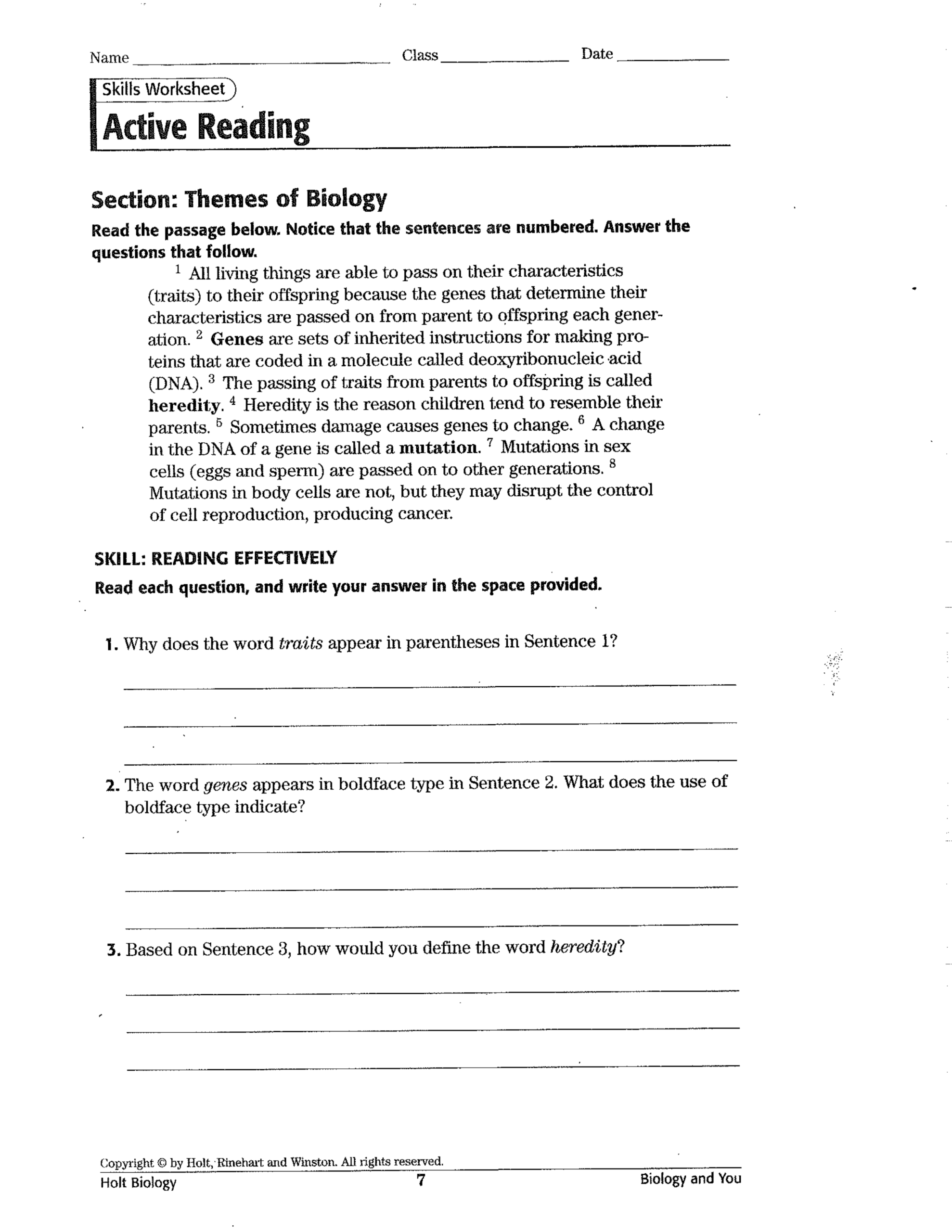 Themes Of Biology Michele Shaw Library Formative Worksheets Library