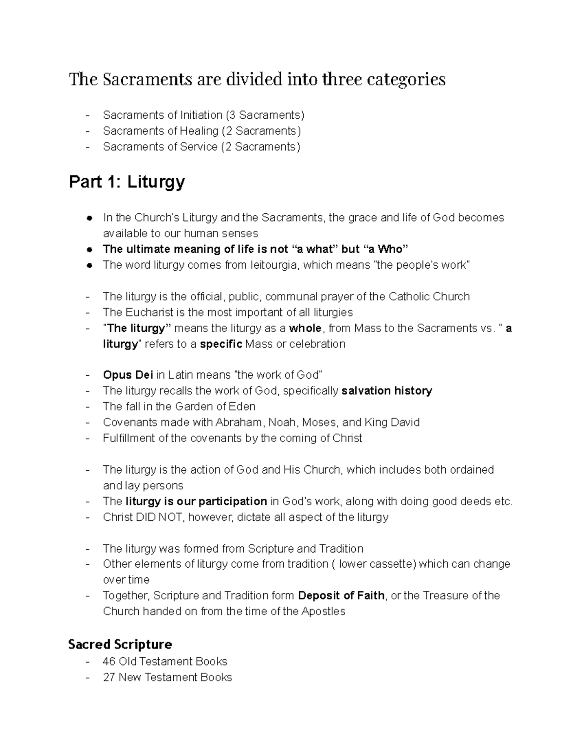 Theo Notes Liturgy Overview And Key Concepts Part 1 2 Studocu