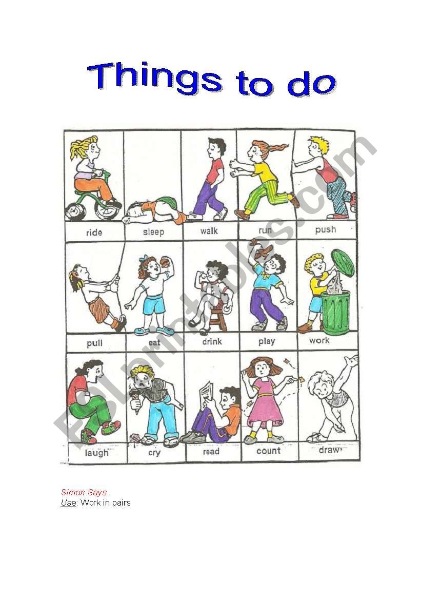 Things To Do Simon Says ESL Worksheet By Pituf