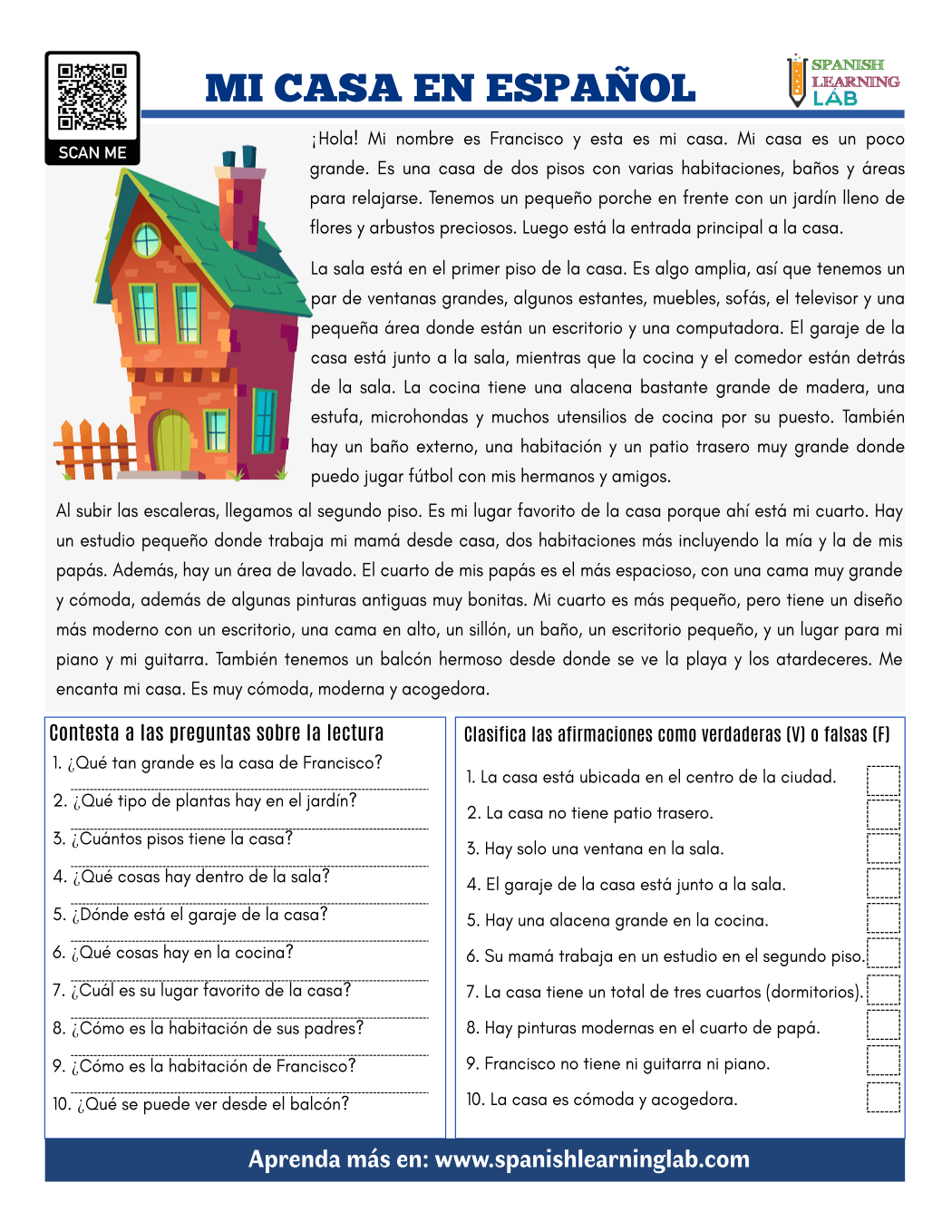 This Is My House In Spanish PDF Reading Worksheet Spanish Learning Lab