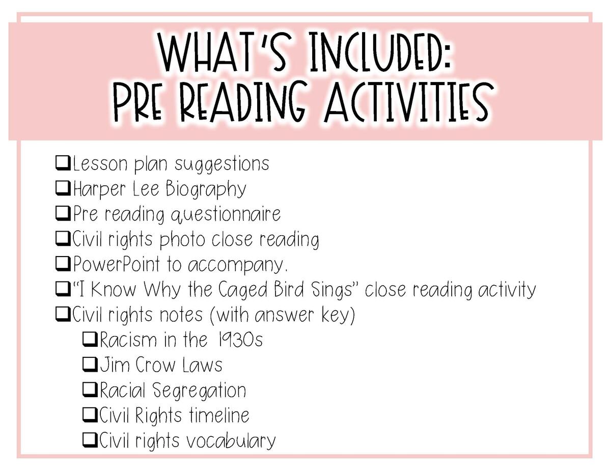 To Kill A Mockingbird Pre Reading Unit Classful 20 Pre Reading Activities For Teaching To Kill A Mockingbird Teaching Expertise