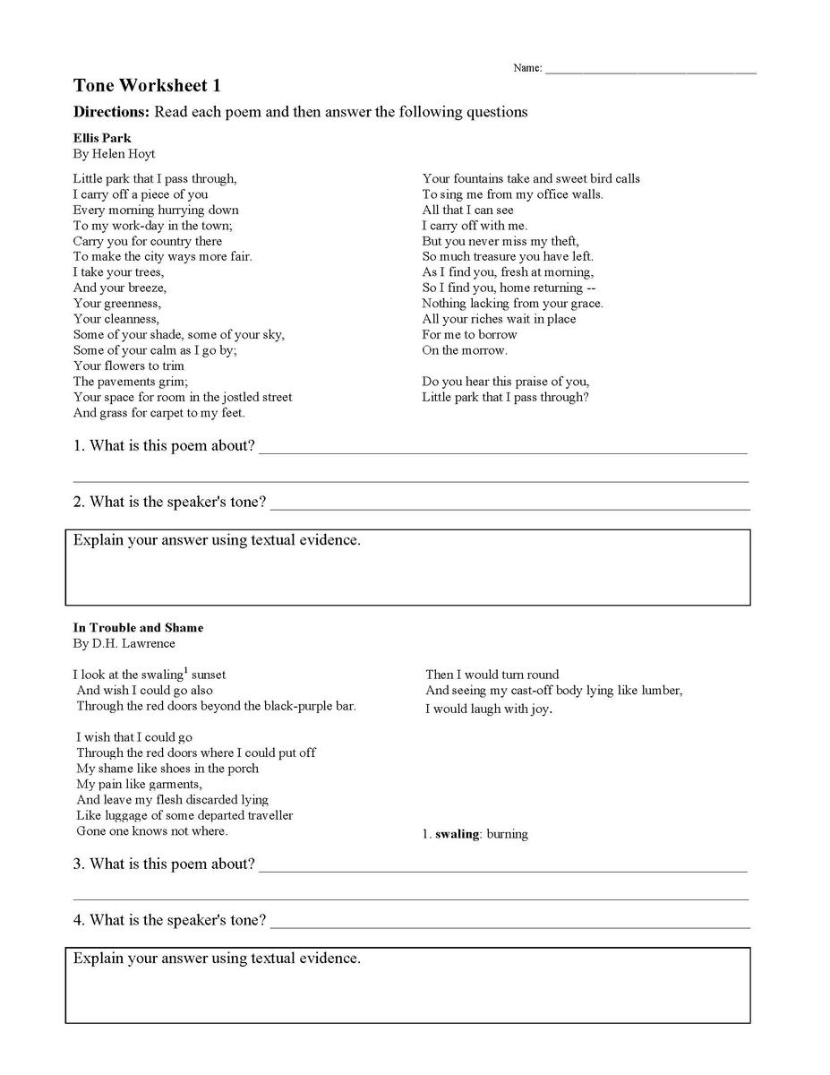 Tone Worksheet 1 Reading Activity