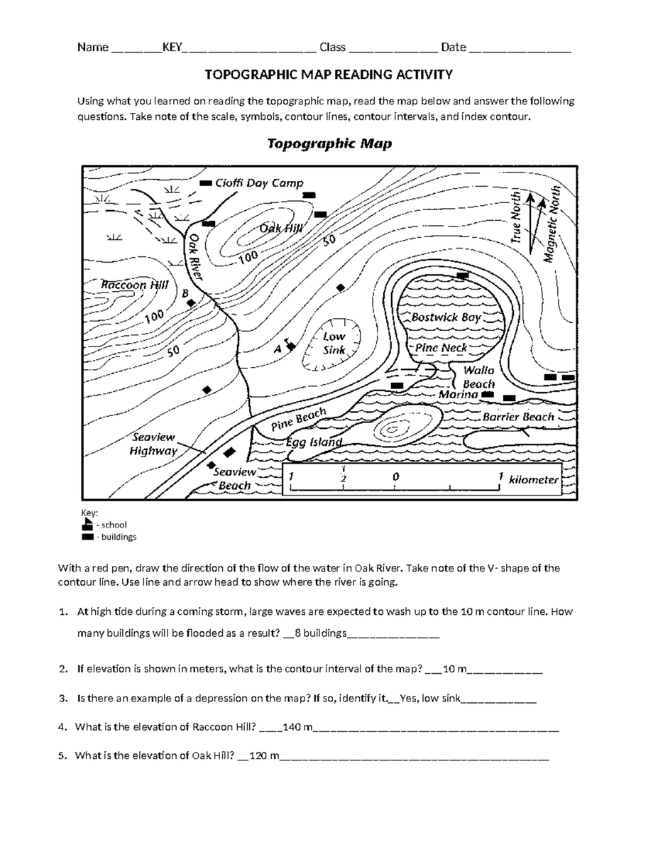 Topographic Map Reading Activity Key Understanding Contours Symbols Studocu 7 Tops Map Worksheets Ideas To Save Today Map Worksheets Worksheets Topographic Map Activities And More