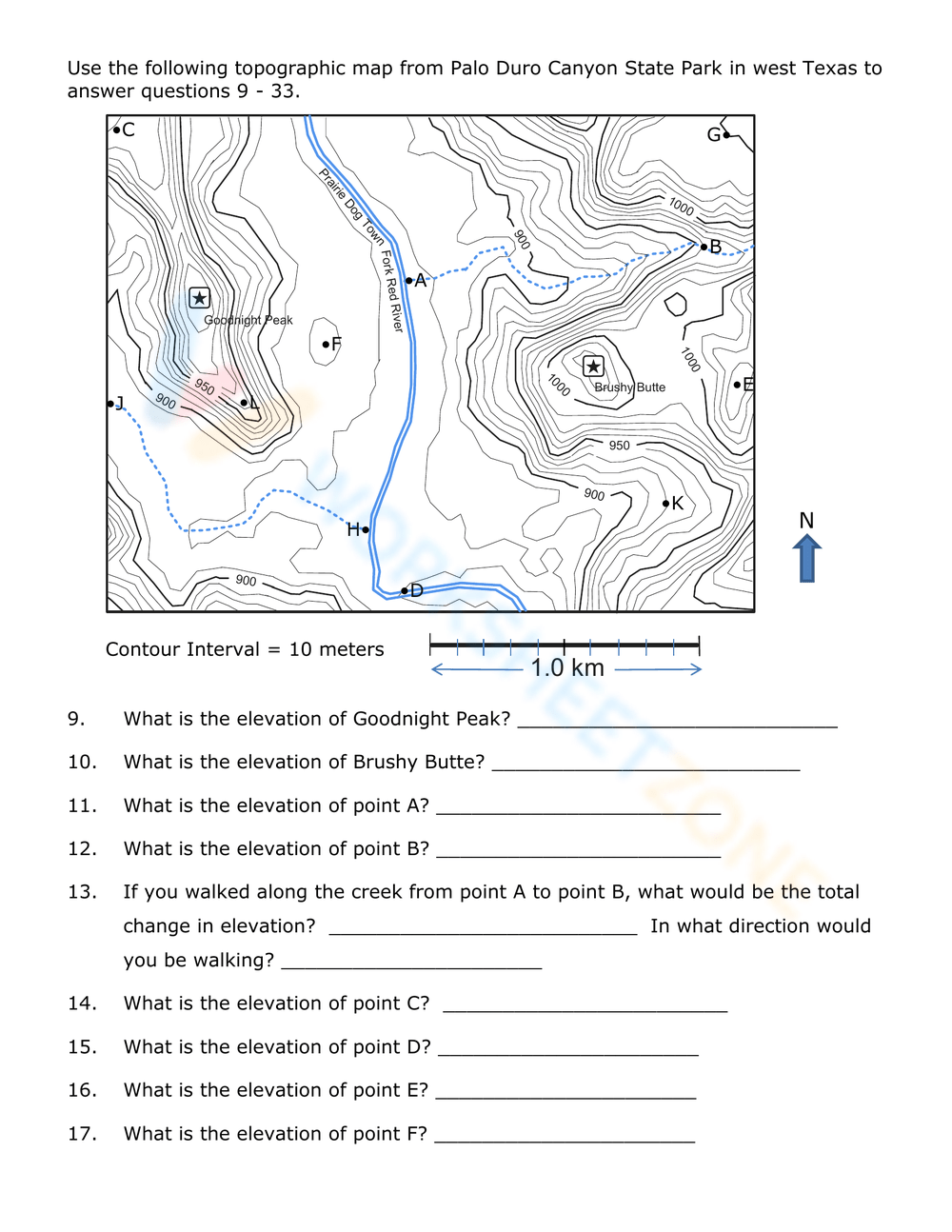 Topographic Map Reading Geography Skills Worksheet