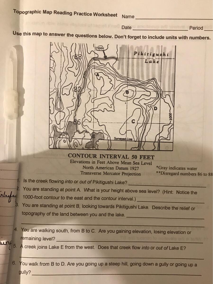 Topographic Map Reading Practice Worksheet Name Date Period Use Worksheets Library